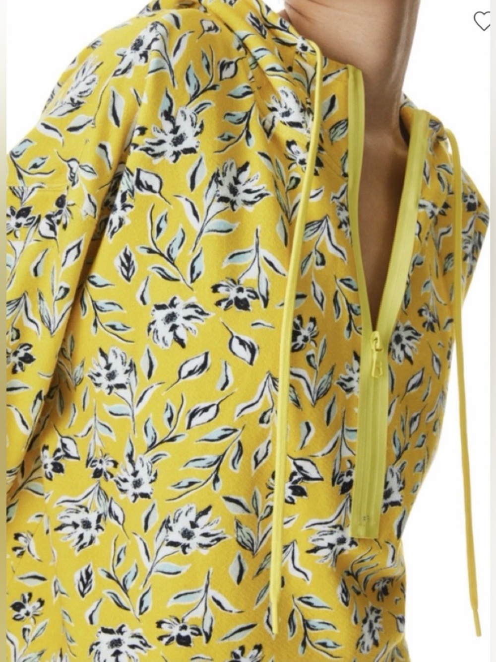 Alice and Olivia Quinlan Cropped Half Zip Hoodie/ Bright Yellow Floral Print L